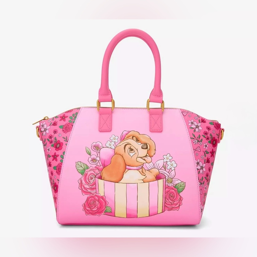 Loungefly Disney Lady And The Tramp Pink Present Satchel Bag